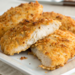 Air Fryer Parmesan Crusted Chicken: Crispy, Juicy! 4 Crispy Air Fryer Parmesan Crusted Chicken served on a plate, garnished with fresh herbs.