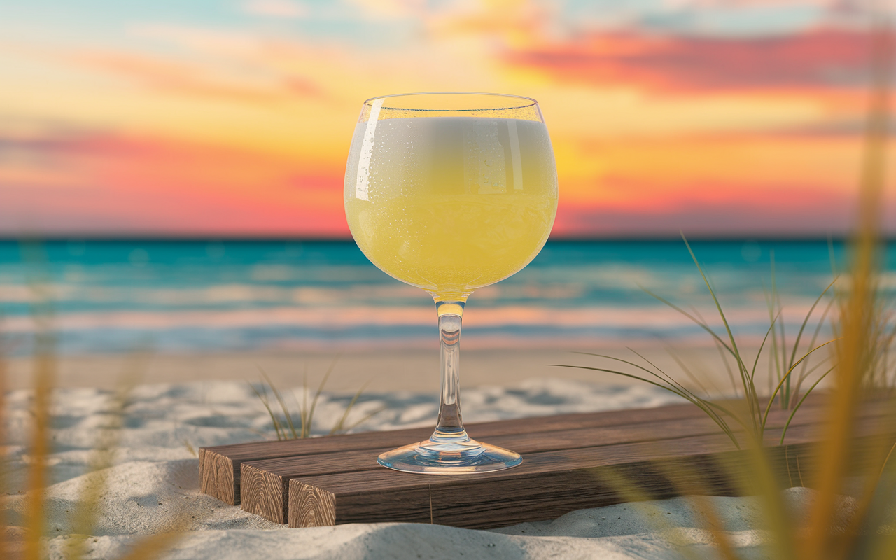 Piña Colada with wine in a tropical setting