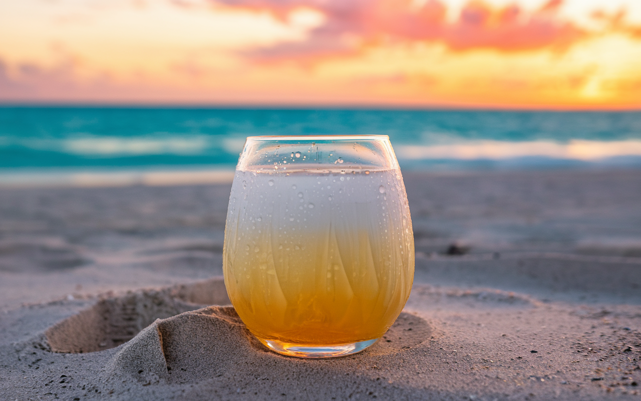 A beautifully garnished Piña Colada cocktail with a slice of pineapple and a cherry on top.