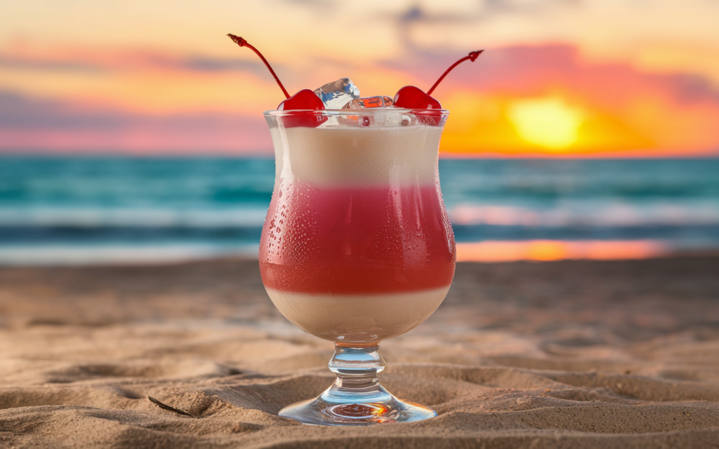 A glass of colorful Miami Cocktail with tropical fruits