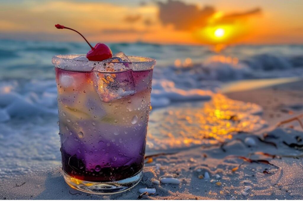 Glass of refreshing lavender lemonade garnished with fresh lavender sprigs and lemon slices.