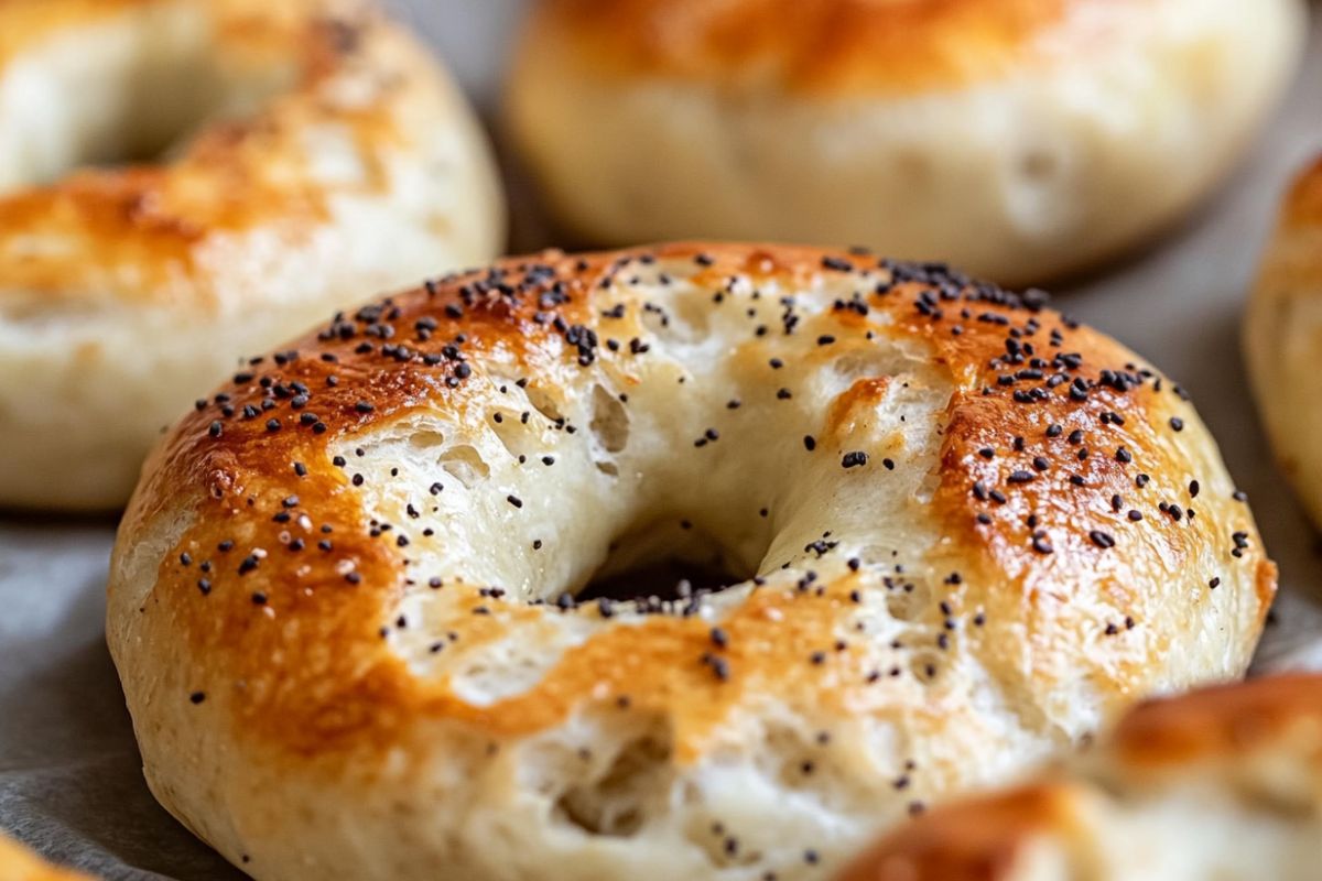 Soft and chewy homemade sourdough bagels with a golden-brown crust