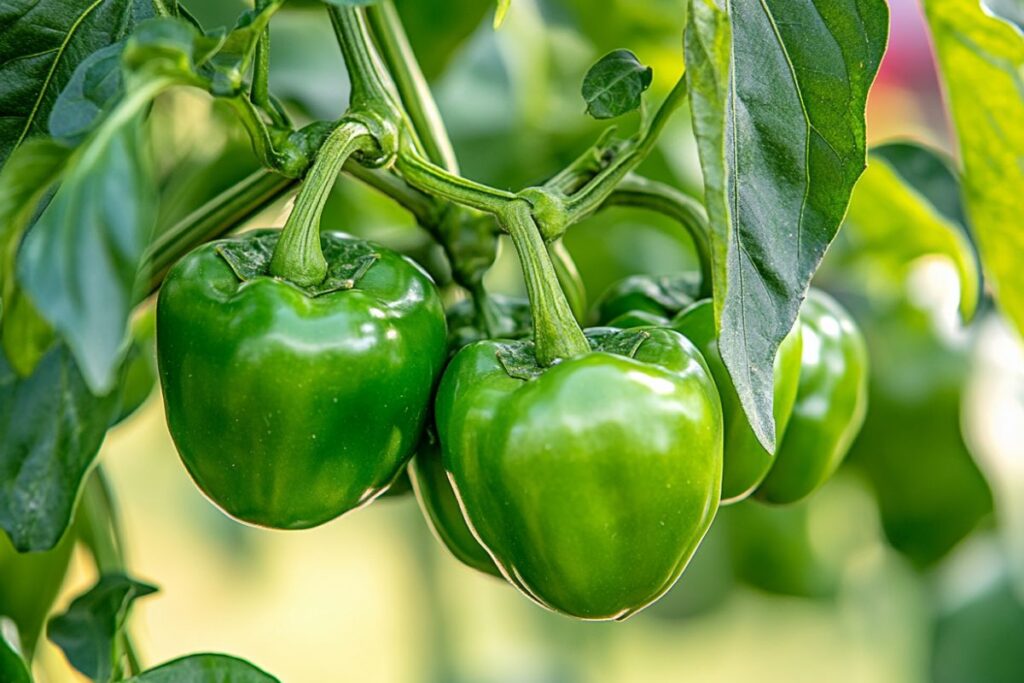 Green cherry peppers on the vine ready to harvest