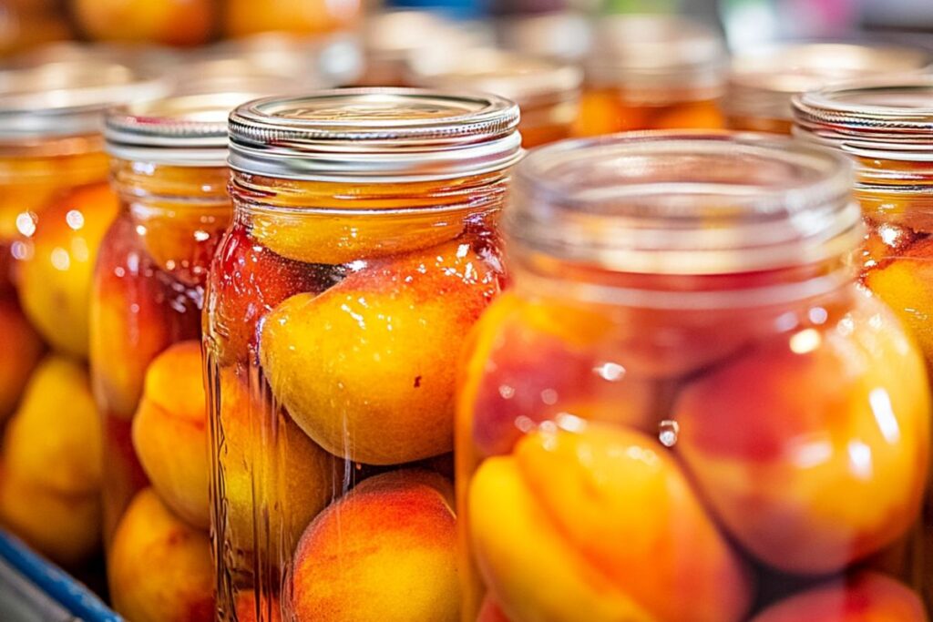 Canning peaches without a pressure canner in glass jars with syrup