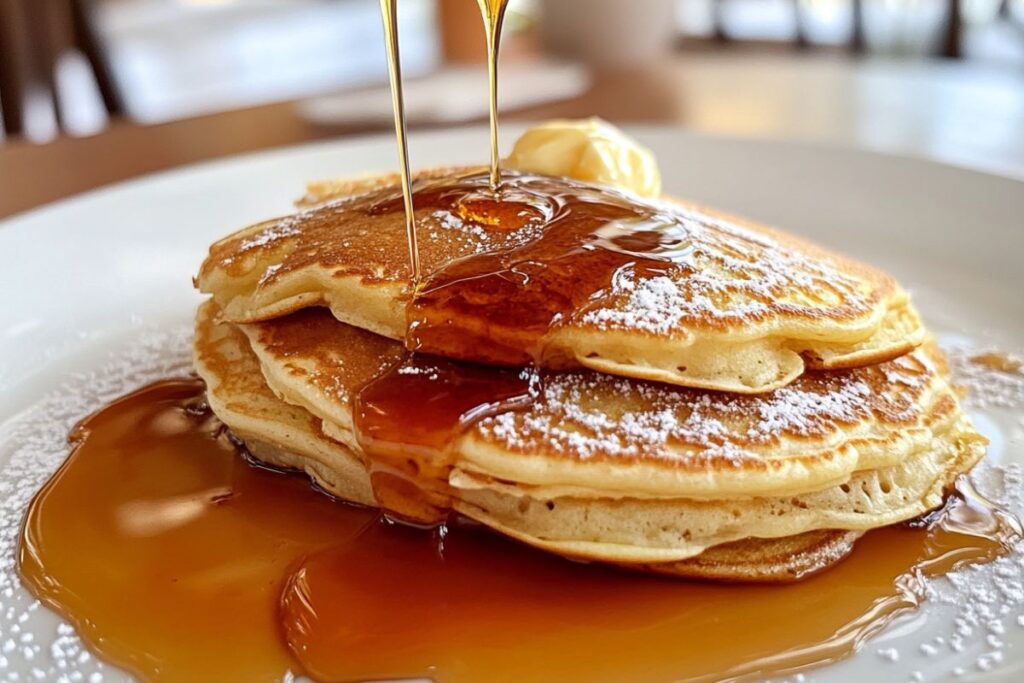 A jar of homemade brown sugar syrup on a kitchen counter with coffee and a spoon beside it.