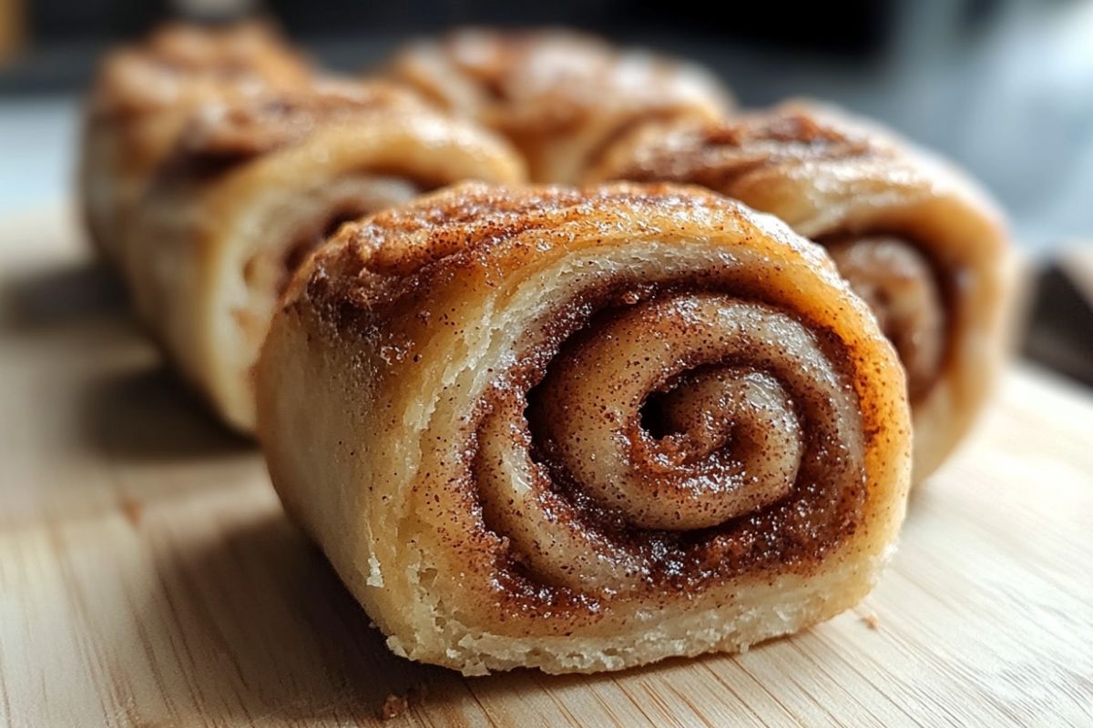 Soft and fluffy sourdough cinnamon rolls with cream cheese frosting.