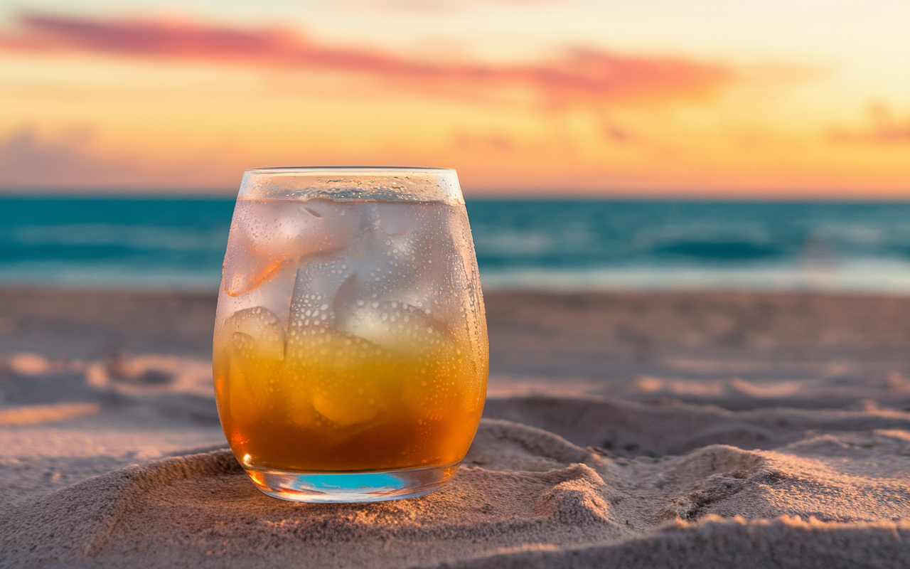 A refreshing Piña Colada surrounded by tropical fruits and snacks