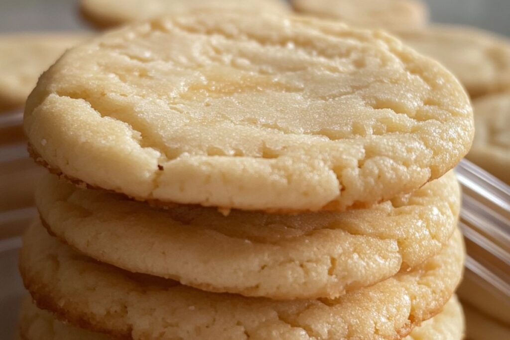 Freshly baked cream cheese cookies stored in an airtight container