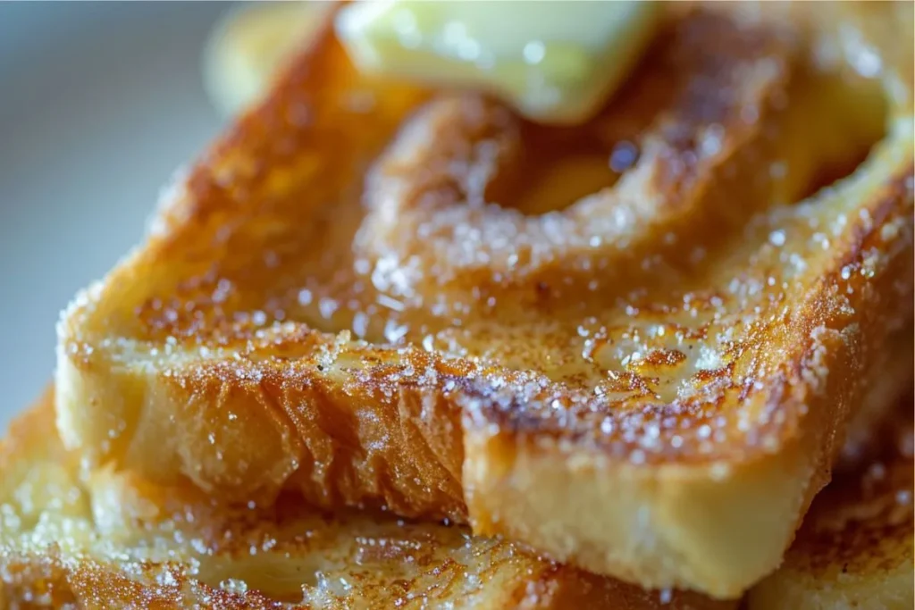 Crispy cinnamon sugar toast on a plate with butter