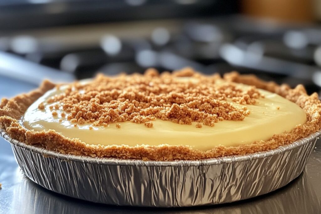 Baking a pie in a premade graham cracker crust.