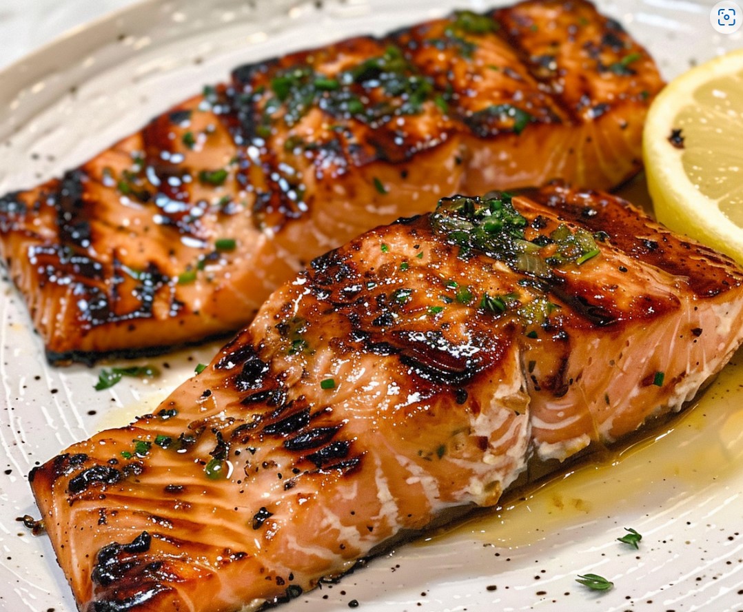 Air Fryer Salmon with a honey garlic glaze