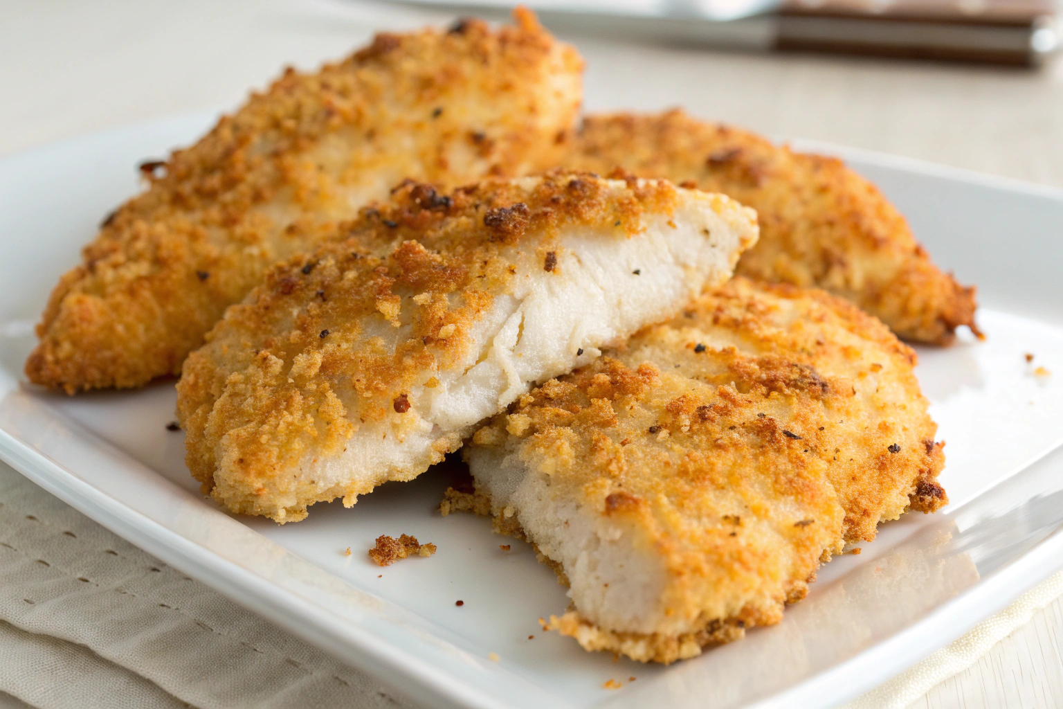 Crispy Air Fryer Parmesan Crusted Chicken served on a plate, garnished with fresh herbs.